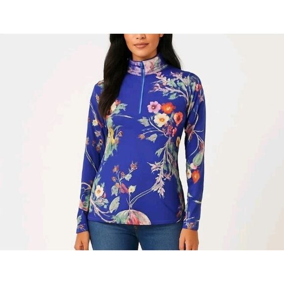 POLO GOLF Ralph Lauren Top Long Sleeve Half Zip Floral High Neck Women Sz M (V4 - Picture 4 of 7